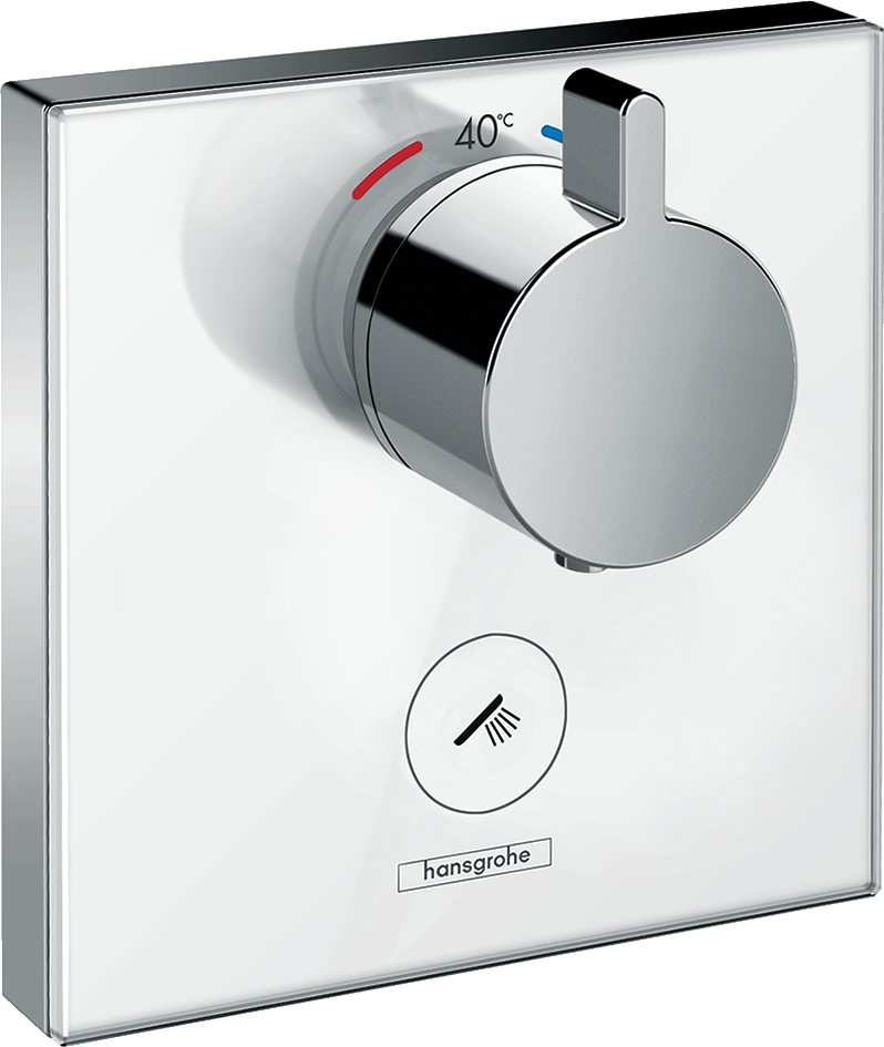 Внешняя часть термостата для душа hansgrohe ShowerSelect Glass HighFlow скрытого монтажа с отдельным выводом ручного душа 15735400 белыйхром 99800₽