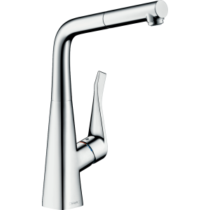 Смеситель для кухонной мойки hansgrohe Metris M71 320, с вытяжным изливом 14821000, хром