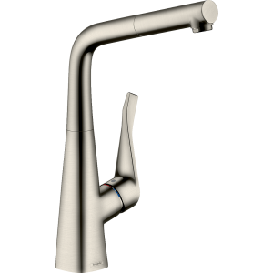 Смеситель для кухонной мойки hansgrohe Metris M71 320, с вытяжным изливом 14821800, под сталь