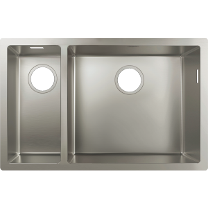 Кухонная мойка hansgrohe S71 S719-U655 интегрированная, с двумя чашами 180/450 43429800, нержавеющая сталь