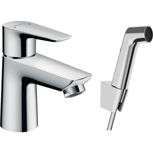 Смеситель для раковины hansgrohe Talis E со сливным гарнитуром и гигиеническим душем 71729000, хром