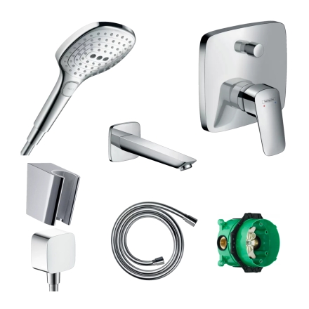 Готовый набор для ванны скрытого монтажа hansgrohe Logis с ручным душем Raindance HG-PR133, хром