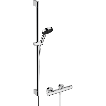 Душевой набор hansgrohe Pulsify Select S 105 3jet Relaxation EcoSmart с термостатом Ecostat Fine и душевой штангой 90 см, 24261000, хром