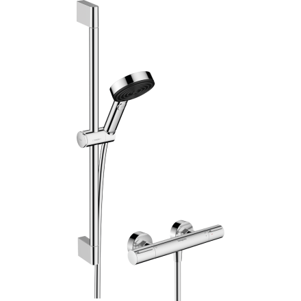 Душевой набор hansgrohe Pulsify Select S 105 3jet Relaxation EcoSmart с термостатом Ecostat Element и душевой штангой 65 см, 24272000, хром