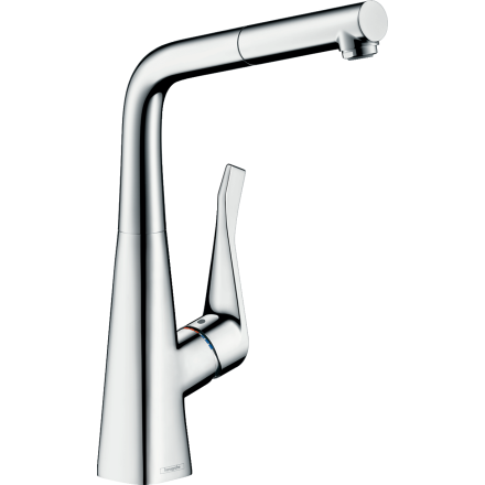 Смеситель для кухонной мойки hansgrohe Metris M71 320, с вытяжным изливом 14821000, хром