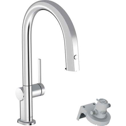 Смеситель для кухонной мойки hansgrohe Aqittura M91 210, с вытяжным изливом 1jet и функцией фильтрации, без фильтра в комплекте 76803000, хром