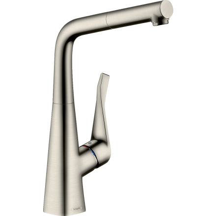 Смеситель для кухонной мойки hansgrohe Metris M71 320, с вытяжным изливом 14821800, под сталь