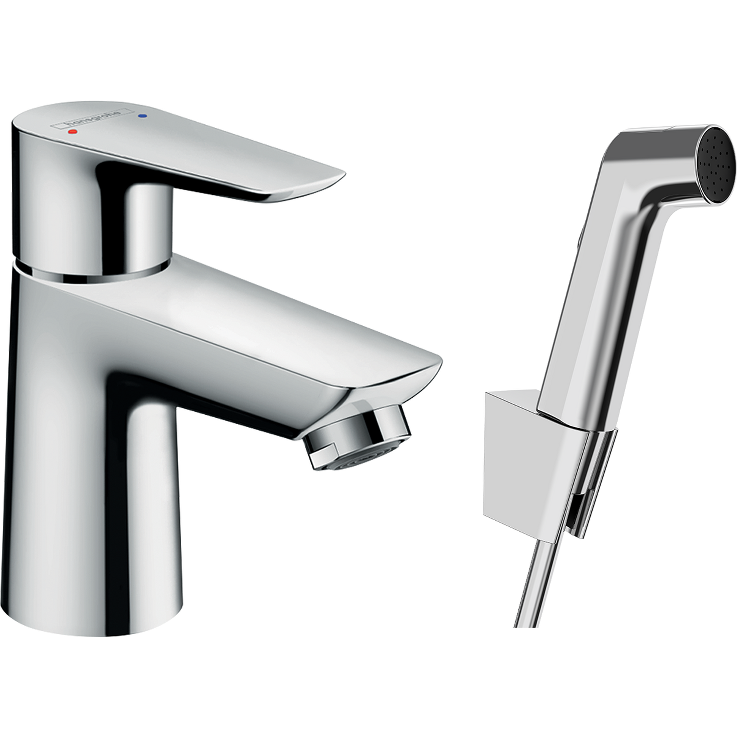 Смеситель для раковины hansgrohe Talis E со сливным гарнитуром и гигиеническим душем 71729000 хром 21500₽